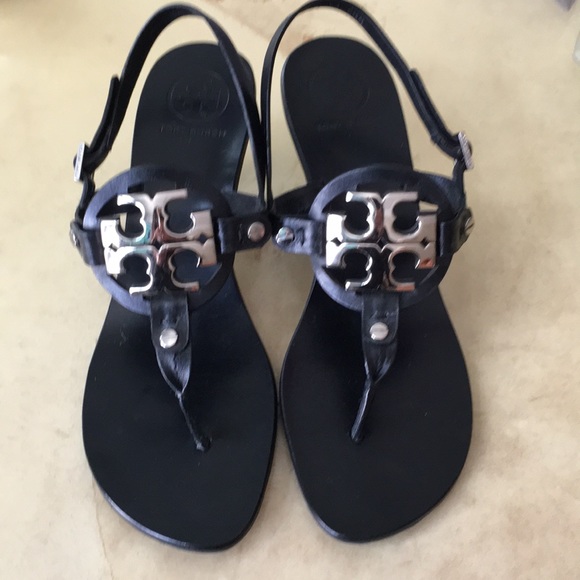 Tory burch black and silver sandals Clearance